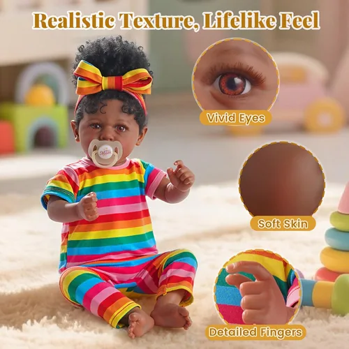 Miniatura 2 de JIZHI Muñecas Bebé Reborn Negras - Cuerpo Suave Realista Afroamericana Muñeca de Niña Recién Nacida de 20 Pulgadas Mejor Set de Regalo de Cumpleaños