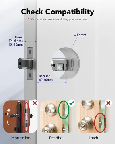 Miniatura 3 de Smart Lock Cerradura de huella digital para puerta de entrada, 4 en 1, cerradura inteligente (níquel cepillado en la nube)