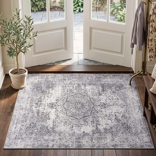 Miniatura 52 de jinchan Alfombra floral primaveral de 2 x 3 pies para entrada, alfombra desgastada lavable, de pelo corto, suave, pequeña, antideslizante, tapete