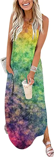 MOLayys Summer Dresses for Women 2022,Women Summer Casual Swing T Shirt Dresses Beach Cover up Plain Tank Dress with Pockets