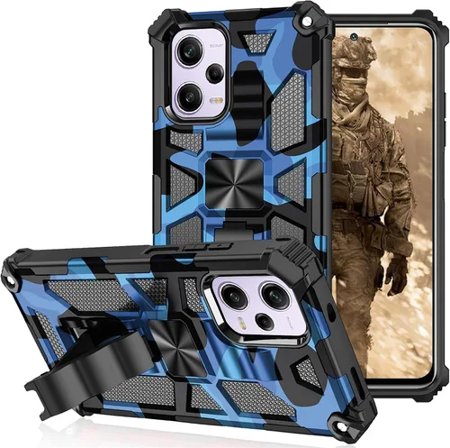 CCSmall Funda de camuflaje para Xiaomi Redmi Note 12 Pro 0.18 oz con soporte, funda de camuflaje para Xiaomi Poco X5 Pro, soporte de anillo Azul