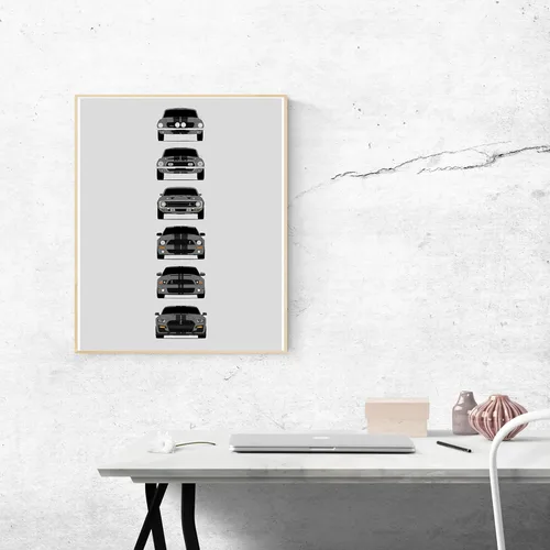 Miniatura 6 de Custom Car Posters Póster hecho a mano compatible con Shelby Mustang GT500 Generations e impresión de Ford Shelby GT500, color gris Eleanor con 8.