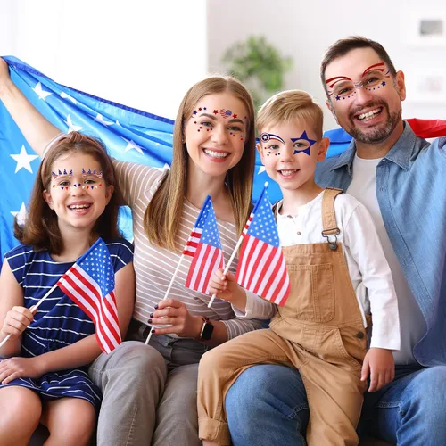 Miniatura 7 de HOWAF Calcomanías de tatuaje facial del 4 de julio, 10 calcomanías de maquillaje facial del Día de la Independencia de Estados Unidos, tatuajes