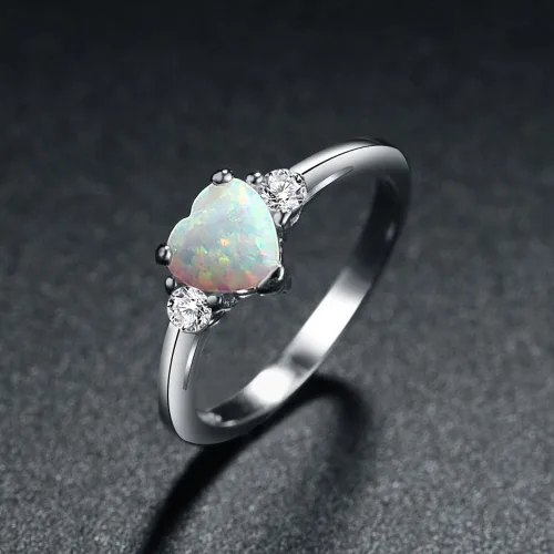 Miniatura 5 de ACEFEEL - Anillo de compromiso de plata de ley 925 con forma de corazón y ópalo blanco 925 Ópalo sintético