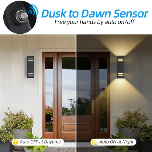 Miniatura 2 de Iluminación Exterior de Anochecer a Amanecer Paquete de 2, Luces de Pared Exteriores Modernas Negras Accesorios de Iluminación Exterior Montaje
