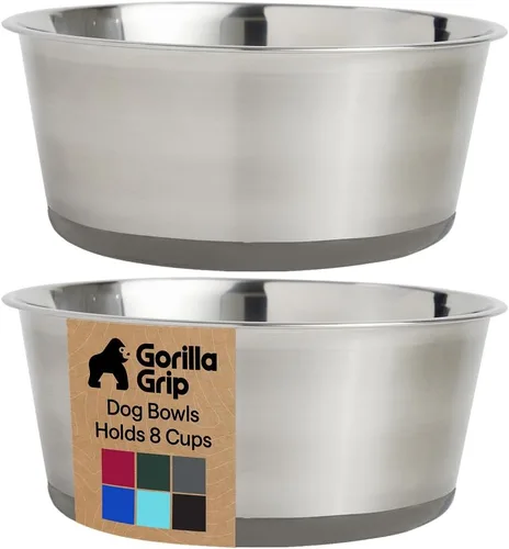 Miniatura 18 de GORILLA GRIP Tazones para perros, acero inoxidable 304 de grado alimenticio, con capacidad para 2 tazas cada uno (16 onzas líquidas) para alimentos