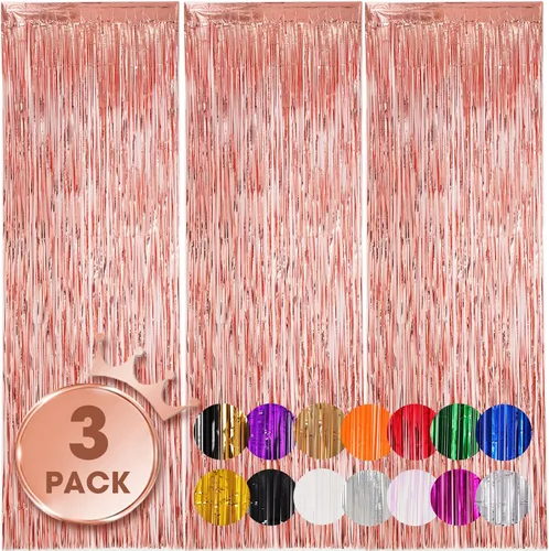 Miniatura 41 de Voircoloria - Cortinas de fondo de flecos de papel de aluminio para fiestas, 3 piezas, 39.6 x 98.4 pulgadas, azul retro 48 Retro Azul