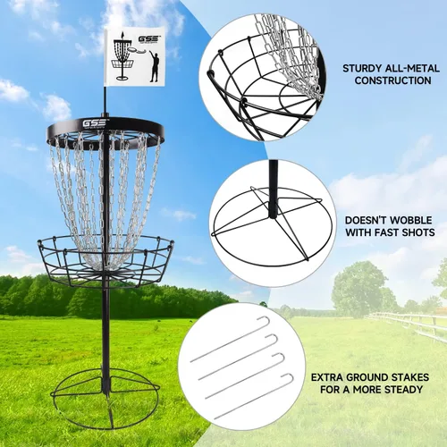 Miniatura 5 de GSE Games & Sports Expert PRO - Cesta portátil de golf de disco, 12 cadenas/24 cadenas, disco volador de metal, cestas de práctica de golf para Negro