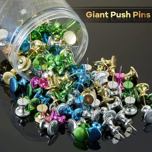 Miniatura 4 de Outus 100 Pcs Pines de empuje gigantes con tachuelas de pulgar grandes con cabezas de plástico de 1 pulgada, pines grandes para tablero de corcho