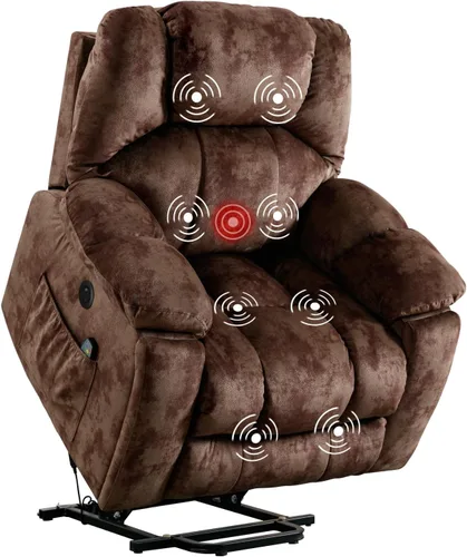 Miniatura 8 de CANMOV Sillón reclinable grande de elevación eléctrica con masaje y calor para personas mayores, con puerto USB, 2 portavasos ocultos