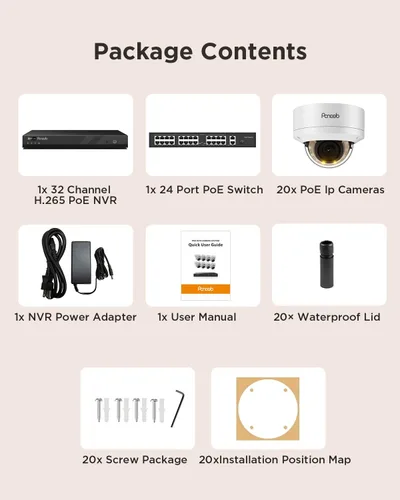 Miniatura 9 de Sistema de cámara de seguridad de 32 canales, 20 cámaras domo IP PoE con cable de 5 MP con cable IK10 a prueba de vandalismo para exteriores
