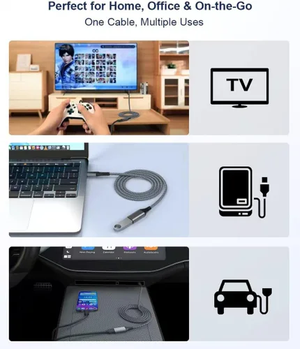 Miniatura 4 de Cable OTG USB C a USB hembra de 6.6 ft, extensión OTG USB-A 3.0 para unidad flash, teclado y mouse, adaptador tipo C macho a USB compatible