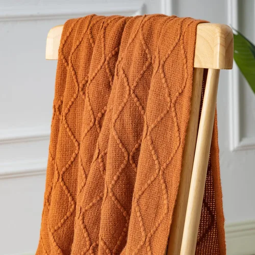 Miniatura 7 de Quinnsus Manta de otoño naranja quemado para sofá, suave y ligera, decorativa, de acrílico, bohemio, manta tejida cálida con borlas para viajes