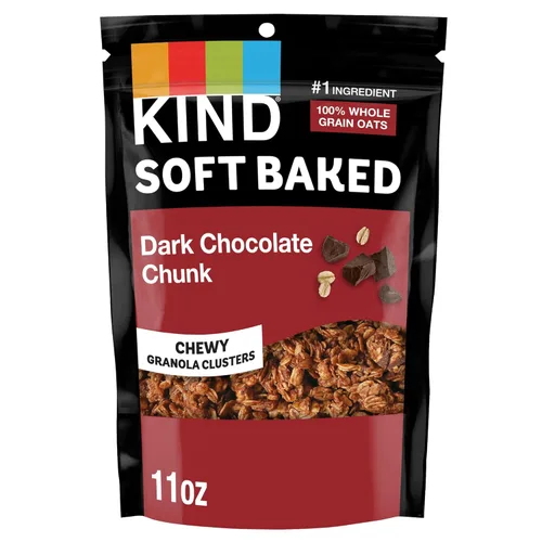 KIND Granola horneada suave, trozos de chocolate negro, bocadillos saludables, sin gluten, 100% granos integrales, 0.14 oz de proteína, 11 onzas, 1