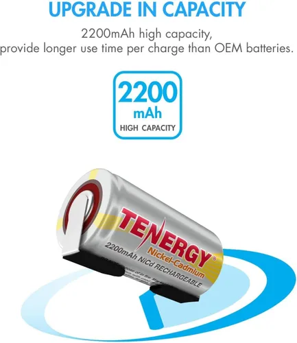 Miniatura 3 de Tenergy Batería de NiCd Sub C de 2200 mAh para herramientas eléctricas, baterías de celda sub-C recargables de 1.2 V con pestañas, paquete de 120