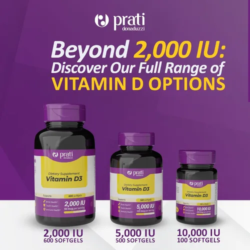 Miniatura 7 de Prati Donaduzzi Vitamina D3 2,000 UI (50 mcg) cápsulas blandas 600 unidades - Suplemento diario de sol para apoyo óseo y dental - Suministro