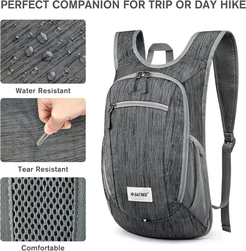Miniatura 5 de G4Free 10L/15L Mochila para Senderismo Plegable Ligera, Mochila de Día para Caminatas, Pequeña, Viaje al Aire Libre, Bolsa de Hombro Plegable Negro