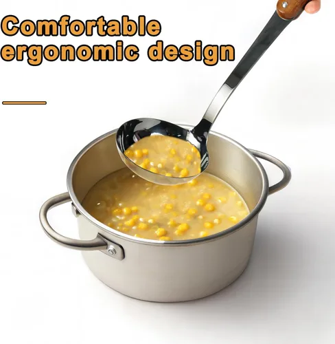 Miniatura 6 de FJNATINH Espátula Wok de acero inoxidable, cucharón, juego de herramientas de cucharón de espumadera, utensilios de cocina pulidos con mango de Negro