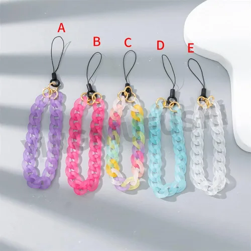 Miniatura 3 de COLORFUL BLING Abalorio para teléfono, estética, cuerda gruesa, con gancho para muñeca, cadena de metal acrílico para teléfono móvil, cuerda a