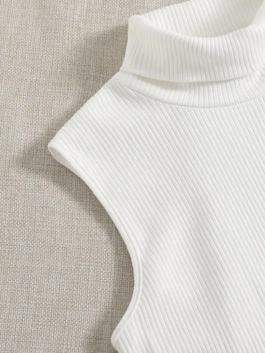 Miniatura 4 de SheIn Camiseta sin mangas con cuello de tortuga para mujer, 3 piezas, sin mangas, de punto acanalado