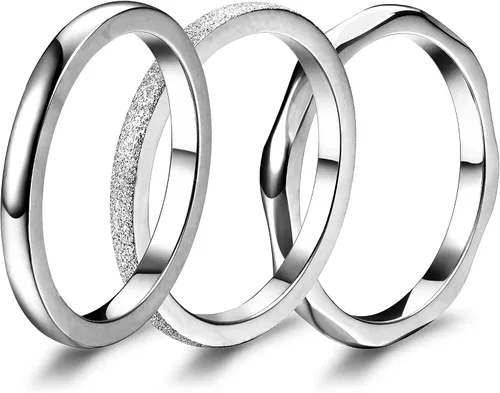 Miniatura 5 de JOERICA 3 anillos de compromiso de boda apilables de acero inoxidable de 0.079in para mujer