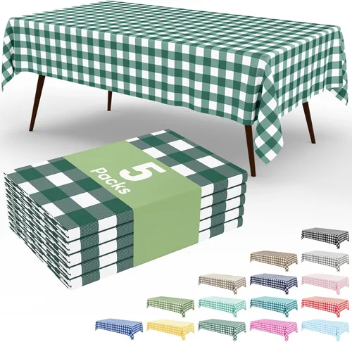 Miniatura 55 de Smiry Paquete de 3 Manteles Desechables de Cuadros Gingham Color Caqui - 54" x 72" Mantel de Plástico de Servicio Pesado, Cubiertas de Mesa