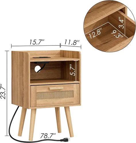 Miniatura 2 de Masupu Mesita de noche, mesita de noche pequeña con dos cajones, mesita de noche blanca, muebles de noche, mesa auxiliar moderna de mediados