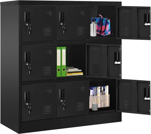 Greenvelly Gabinete de almacenamiento de 9 puertas para empleados, casillero de metal para oficina, gimnasio, escuela, casillero de acero negro con