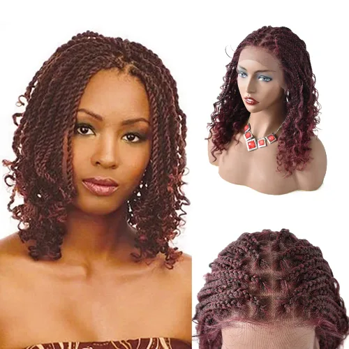 Miniatura 10 de Pelucas trenzadas para mujeres negras, 14 pulgadas, encaje HD suave de 4 3/4 x 12 1/2 pulgadas, peluca trenzada frontal sin nudos, pelucas cortas