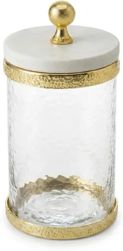 Godinger - Contenedor de almacenamiento de cilindro, cilindro de almacenamiento de vidrio, mármol con banda dorada - 4 x 6 pulgadas
