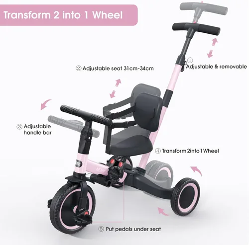 Miniatura 3 de newyoo Triciclo para niños pequeños, bicicleta para niños, regalos de cumpleaños y juguetes para niños y niñas de 1 a 3 años, triciclo con asa