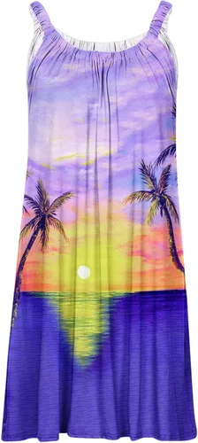 Miniatura 3 de Aobny Women's Sleeveless Tank Dresses Tropical Print Spaghetti Straps Summer Midi Dress Hawaiian Flowy Swing Beach Sundress