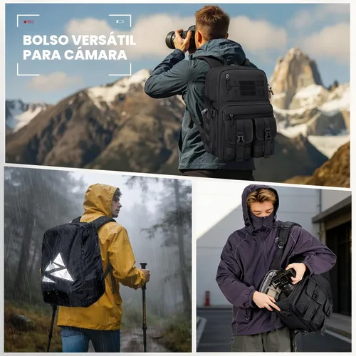 Miniatura 6 de RAINSMORE Mochila para cámara DSLR/SLR/SLR/sin espejo, para fotógrafos, 15.6 pulgadas, impermeable, funda táctica para fotografía con cubierta
