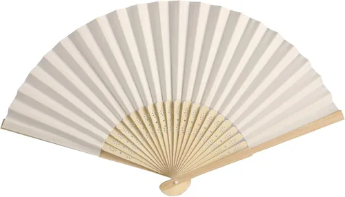 Miniatura 5 de 50 abanicos de mano de papel con bolsas de organza, abanicos plegables de mano de bambú para bricolaje, recuerdos decorativos de fiesta de boda Crema