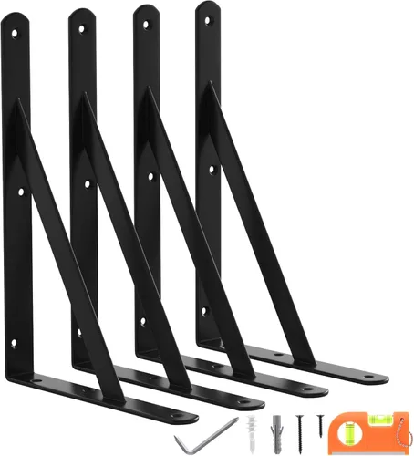 Miniatura 10 de Paquete de 8 soportes de estante resistentes de 14 pulgadas, soporte de pared flotante grande para estantes de almacenamiento de garaje, acabado