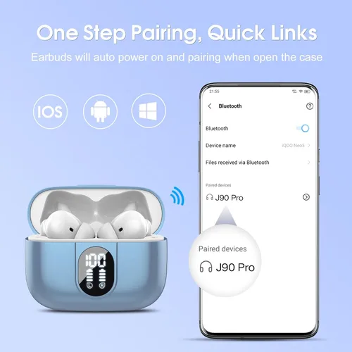 Miniatura 6 de Auriculares Inalámbricos 2024 Bluetooth 5.3 Auriculares HiFi Estéreo, 40H Tiempo de Reproducción Intrauditivos, Auriculares Bluetooth con Pantalla