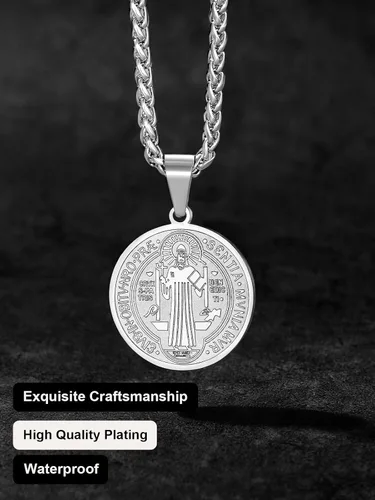 Miniatura 64 de U7 Saint Benedict/Michael Medal Necklace, 316L Stainless Steel Virgin Mary Necklace for Men Women, Bible Verse Protection Necklace Catholic