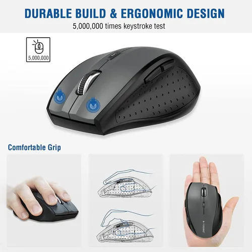 Miniatura 6 de E-YOOSO Ratón inalámbrico para portátil, ratón óptico portátil para computadora, 6 botones, 2.4GHz inalámbrico con receptor USB, 4800 DPI de 5 Gris