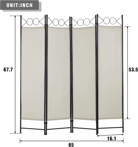 Miniatura 7 de Divisor de habitación de 4 paneles, marco de acero de 6 pies, pantalla plegable de privacidad, división independiente para el hogar, oficina, Beige