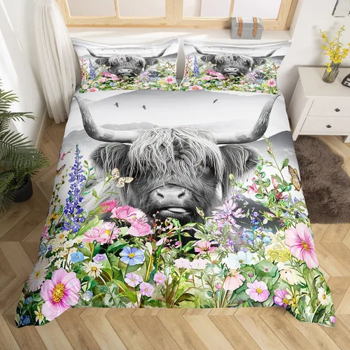 Miniatura 14 de Happy Camping - Juego de funda de edredón tamaño Queen, con temática de caravana de dibujos animados, estilo rústico, estilo granja, juego de ropa