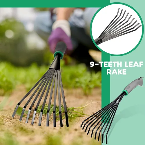 Miniatura 4 de 2 piezas de rastrillo de mano de jardinería de acero inoxidable, rastrillo de jardín pequeño para jardinería mango corto con mango, herramientas