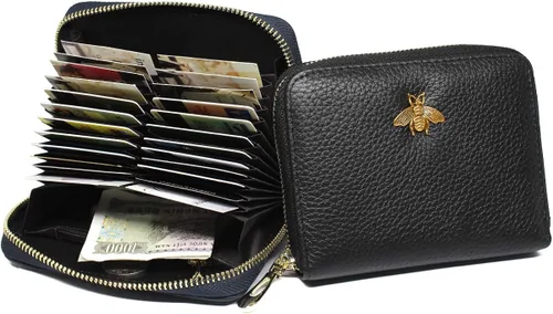 Miniatura 2 de imeetu Tarjetero RFID de cuero con cremallera, 24 ranuras para tarjetas para mujeres, M