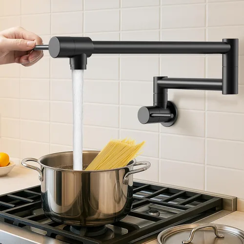 Miniatura 13 de KES Llenador de Ollas Dorado para Cocina Grifo Plegable de Latón con Doble Articulación Brazo Giratorio Grifo de Fregadero Articulado de Montaje