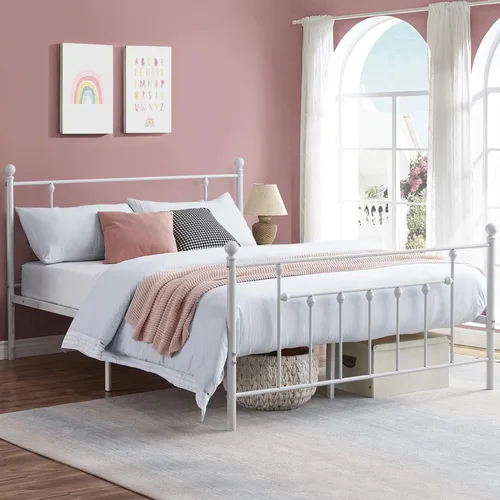 Miniatura 3 de VECELO Base de cama de plataforma metálica de tamaño matrimonial con cabecera y estribo, soporte de listones de acero resistente, base de colchón