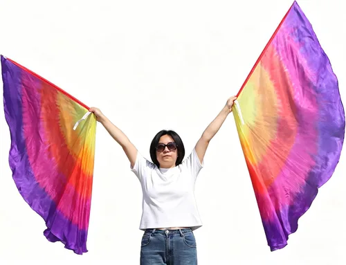 Miniatura 15 de Winged Sirenny Banderas de seda de ala de ángel de adoración de 70 pulgadas con varillas flexibles, bandera de seda translúcida circular pintada a