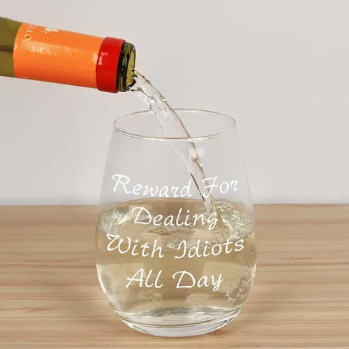 Miniatura 5 de Futtumy Recompensa por lidiar con idiotas todo el día, copa de vino sin tallo, de 15 onzas, divertida copa de vino para hombres, mujeres, amigos