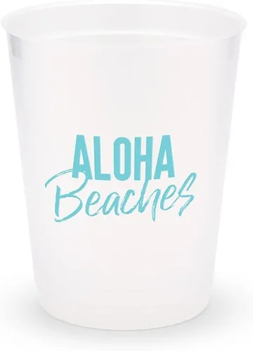WEDDINGSTAR Vasos personalizados de plástico esmerilado para fiestas, Aloha Beaches - Juego de 8