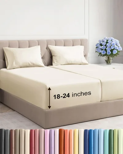Miniatura 166 de Sábanas King divididas con bolsillos extra profundos, sábanas transpirables y refrescantes de 5 piezas, sábanas de lujo para hotel, suaves, sin 22
