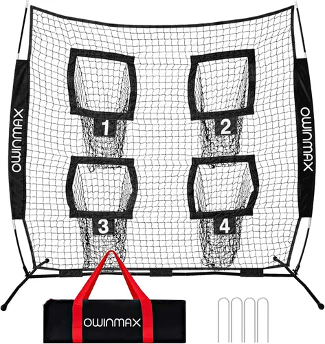 6x6 pies Red de Lanzamiento de Fútbol, Red de Entrenamiento y Práctica con 4 Objetivos, Incluye Bolsa de Transporte y Estaca para Suelo, Negro y