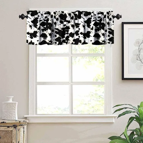 Miniatura 2 de Cenefa de piel de vaca blanca y negra, con estampado de animales de granja occidental, cortina corta opaca para ventana de granja, cocina